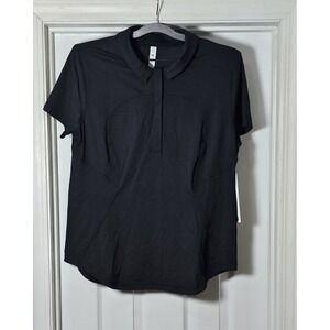 NWT Lululemon Black Quick-Dry Short Sleeve Collared Polo Shirt Woman's Size 12